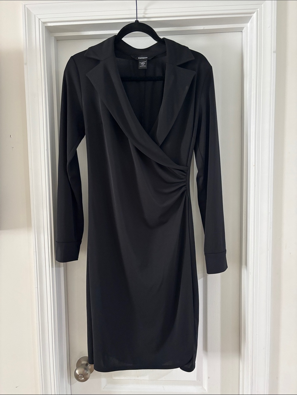 Express Black Wrap-Front Long Sleeve Dress